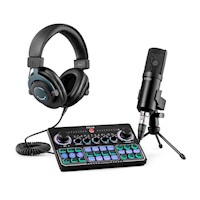 Fifine - Combo 3 en 1 KSH1 (Micrófono + Mixer + Audífono) - Negro